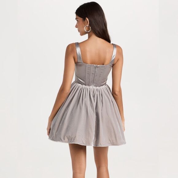 Staud Dress Landscape Silver Square‎ Neck Corset Velvet Satin Mini Dress Size 0 - Picture 8 of 9